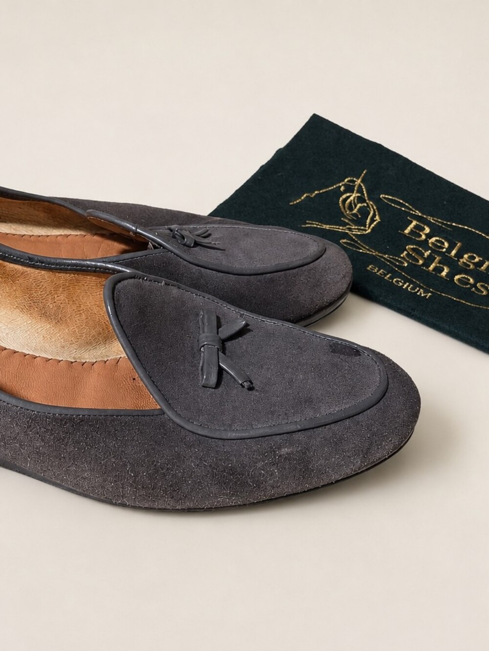 Belgian Shoes Midinette Grey Suede Loafers 8.5WW Fits US 9.5 Discontinued